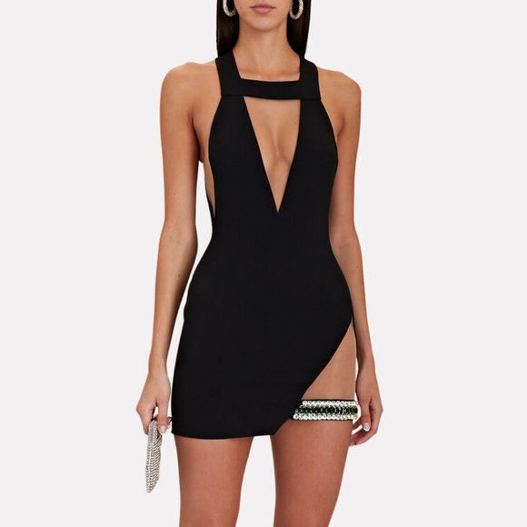 David Koma Black Jewel Sleeveless Crepe Embellished Mini Dress - Picture 1 of 10